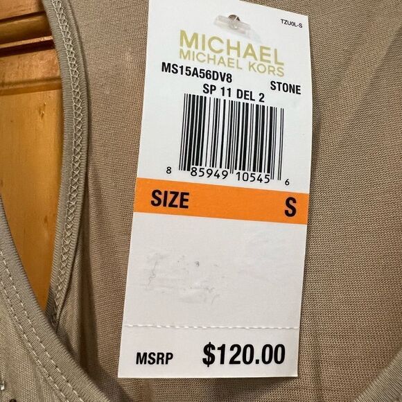 Bundle of 2 Michael Kors sequin & bead embellished tanks green & beige sz S - Picture 2 of 7